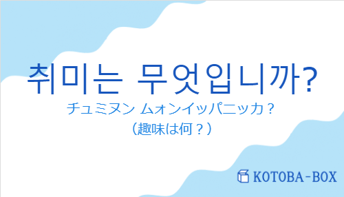 チュミヌン ムォンイッパニッカ？（韓国語:취미는 무엇입니까?の発音と意味）