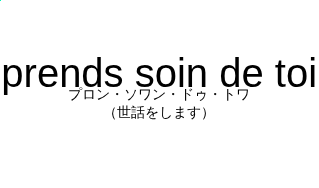 プロン・ソワン・ドゥ・トワ（フランス語:prends soin de toiの発音と意味）