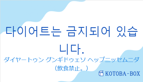 ダイヤートゥン グンギドゥェソ ヘップニッセムニダ（韓国語:다이어트는 금지되어 있습니다.の発音と意味）