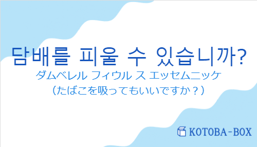 ダムベレル フィウル ス エッセムニッケ（韓国語:담배를 피울 수 있습니까?の発音と意味）