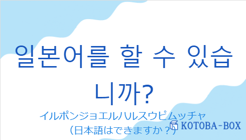 イルポンジョエルハルスウピムッチャ（韓国語:일본어를 할 수 있습니까?の発音と意味）