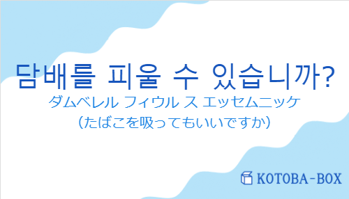 ダムベレル フィウル ス エッセムニッケ（韓国語:담배를 피울 수 있습니까?の発音と意味）